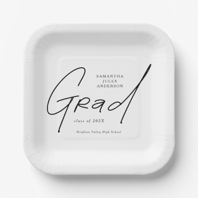 Modern Grad Script Typography Graduation Paper Plate (Front)