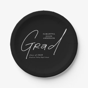 Modern Grad Script Typography Graduation Paper Plate