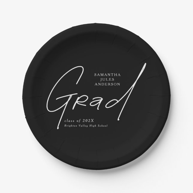 Modern Grad Script Typography Graduation Paper Plate (Front)