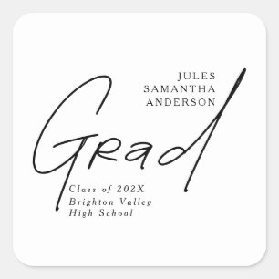 Modern Grad Script Typography Graduation Square Sticker