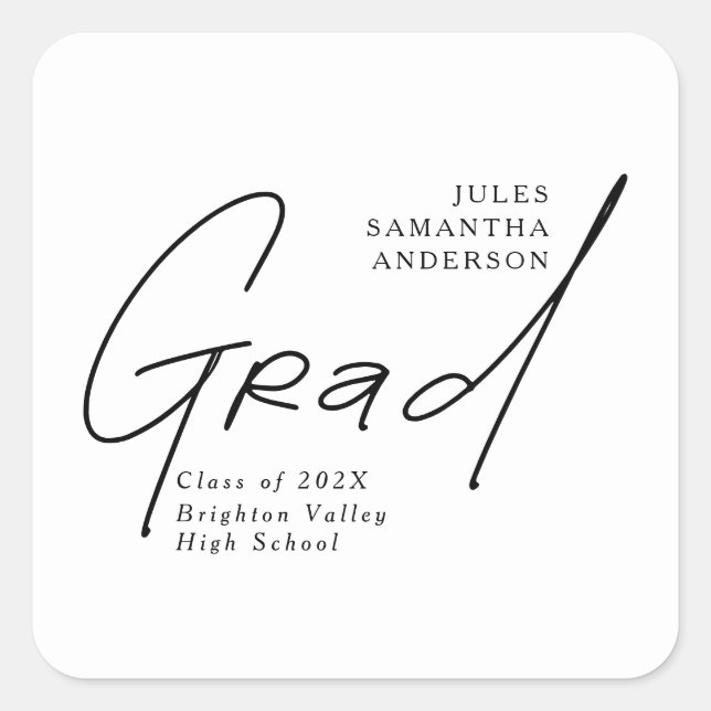 Modern Grad Script Typography Graduation Square Sticker (Front)