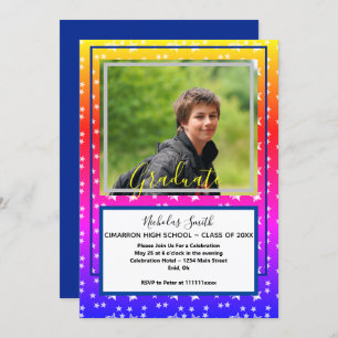 Modern Grad Stars Blue   Graduation Party Invitation