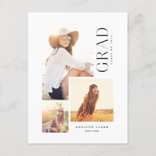 Modern Grad Type 3 Photo Collage  Announcement Postcard