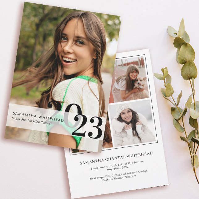 Modern Grad Year Photo White Announcement Card (Creator Uploaded)