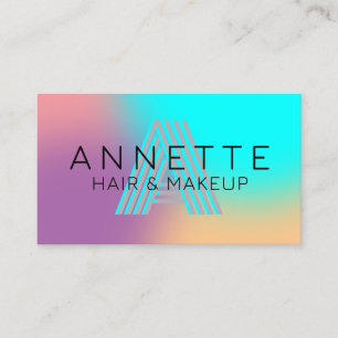 Modern gradient and monogram blue purple business card