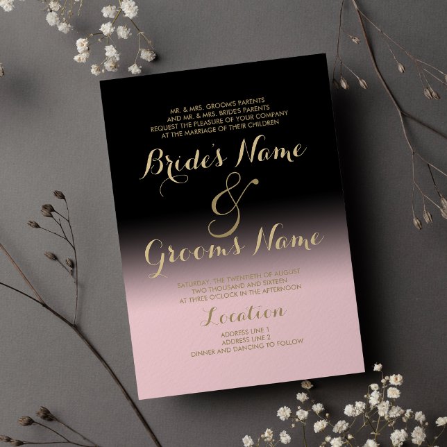 Modern gradient black blush pink gold Wedding Invitation (Modern gradient black blush pink gold Wedding)