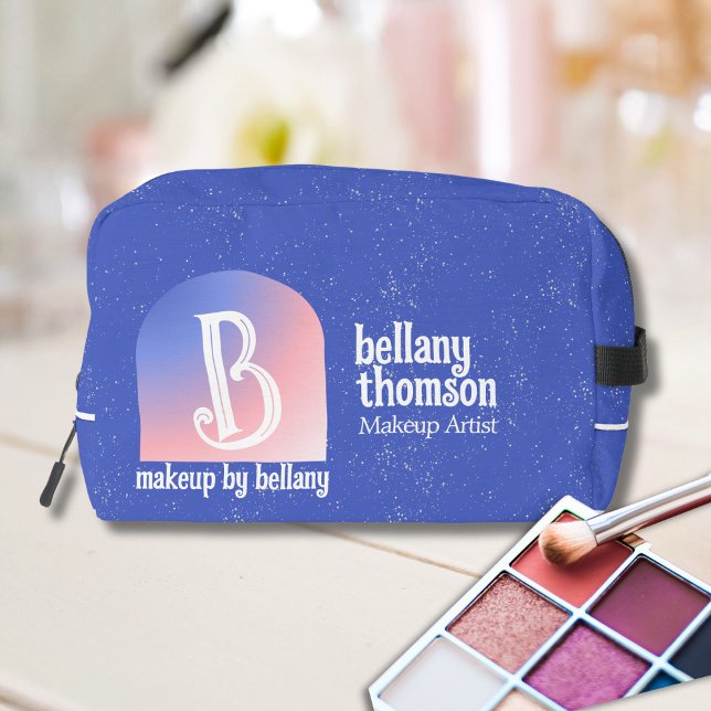 Modern Gradient Blue Pink Monogram Makeup Artist Dopp Kit (Creator Uploaded)