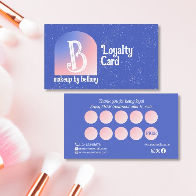 Modern Gradient Blue Pink Monogram Makeup Artist Loyalty Card (Creator Uploaded)