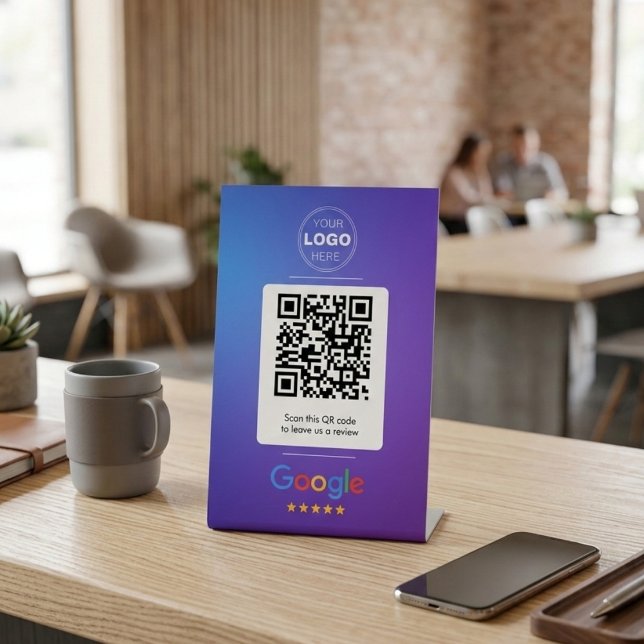 Modern Gradient Blue Purple Google Review QR Code Pedestal Sign (Modern Gradient Google Review Sign | QR Code Pedestal Display for Business)