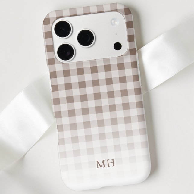 Modern Gradient Brown Gingham Minimal Monogram (Modern Gradient Brown Gingham Minimal Monogram Case-Mate iPhone Case)