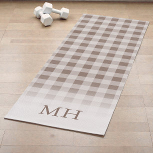 Modern Gradient Brown Gingham Minimal Monogram Yoga Mat