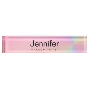 Modern gradient colorful holographic makeup artist nameplate