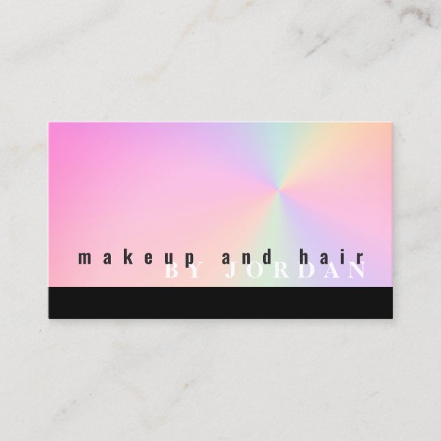 Modern gradient colourful holographic makeup & hai business card (Front)