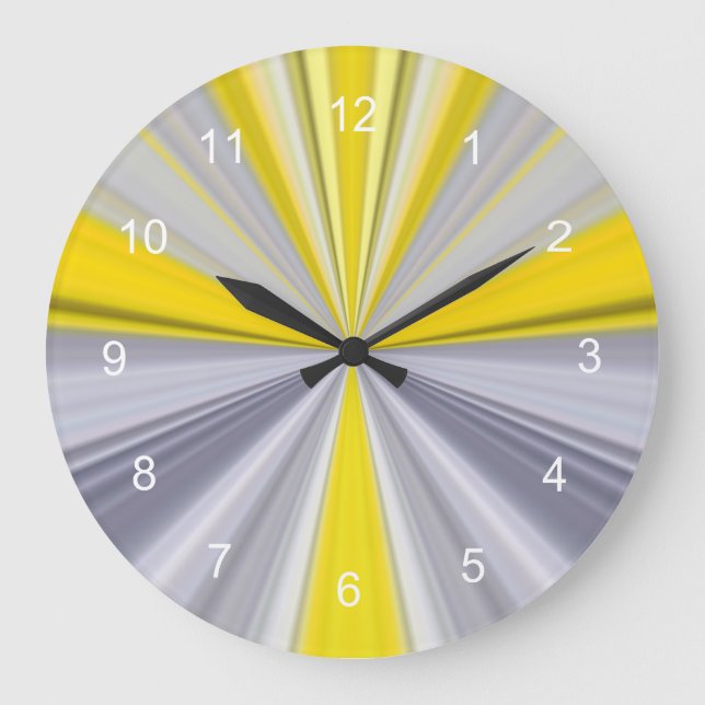 Modern Gradient Conical Stripe Yellow Grey Large Clock (Front)