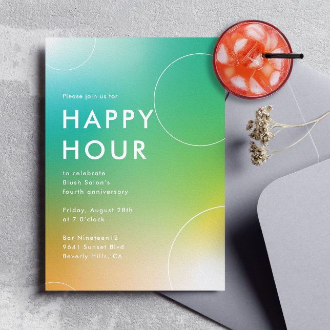 Modern Gradient Happy Hour (Green) Invitation (happy hour invitation for business events)