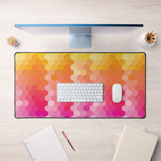 Modern Gradient Hexagon Desk Mat Pink and Yellow (Office 1)