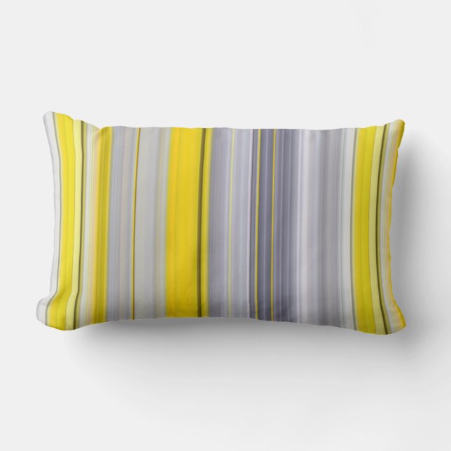 Modern Gradient Stripe Pattern Yellow Grey Lumbar Cushion (Front)