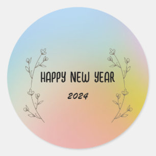 Modern Gradient watercolor floral Happy New year Classic Round Sticker