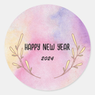 Modern Gradient watercolor floral Happy New year  Classic Round Sticker