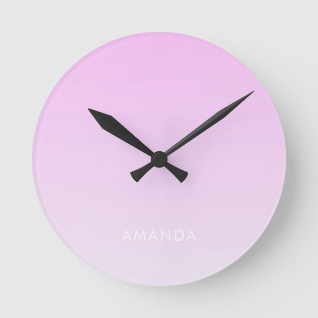 Modern Gradients Pink Minimalist Personalise Round Clock (Front)