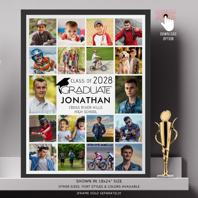 Modern Graduate 18 Photo Collage Custom Colour Poster (Creator Uploaded)