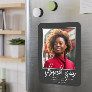Modern Graduate 2022 Photo Dark Grey Thank You Magnet