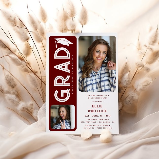 Modern Graduate 2 Photo Graduation Party Invitation (Creator Uploaded)