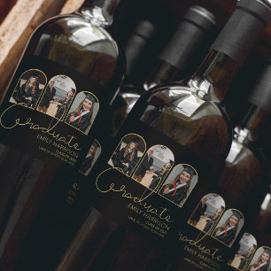 Modern Graduate   3 Arched Photo Collage Wine Label