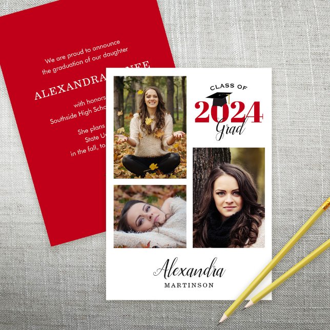 Modern Graduate 3 Photo Graduation Announcement (Creator Uploaded)