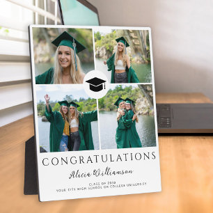 Modern graduate 4 photo collage chic graduation  plaque