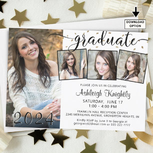 Modern Graduate 4 Photo Collage Confetti Party Invitation