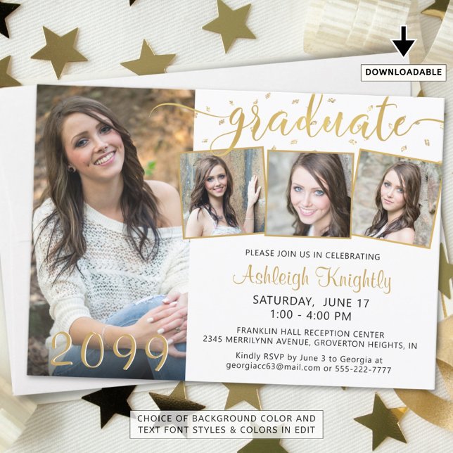 Modern Graduate 4 Photo Collage Confetti Party Invitation (Creator Uploaded)