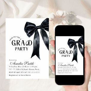 Modern Graduate Black Bow minimal Graduation party Invitation