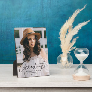 Modern Graduate Black Script Graduation Photo Plaque