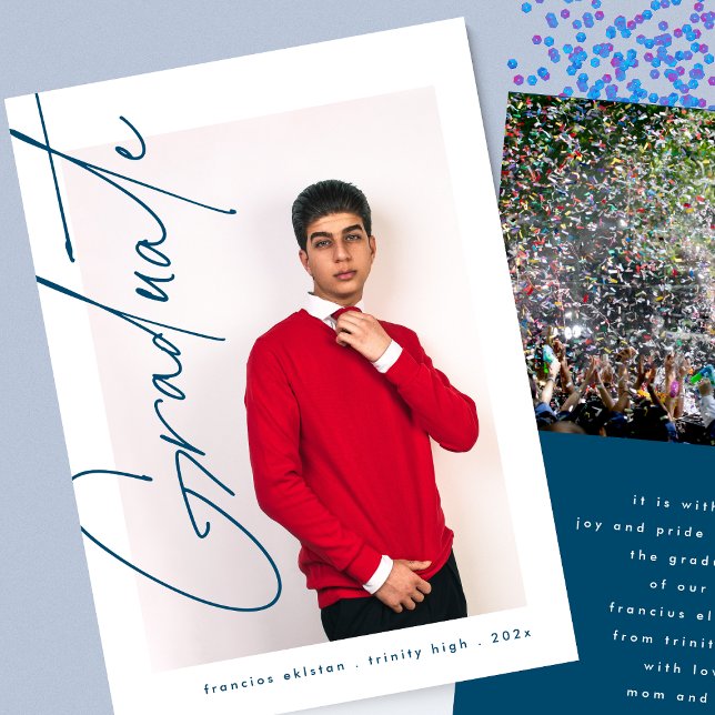 Modern Graduate Blue Photo High School Graduation Announcement (Creator Uploaded)