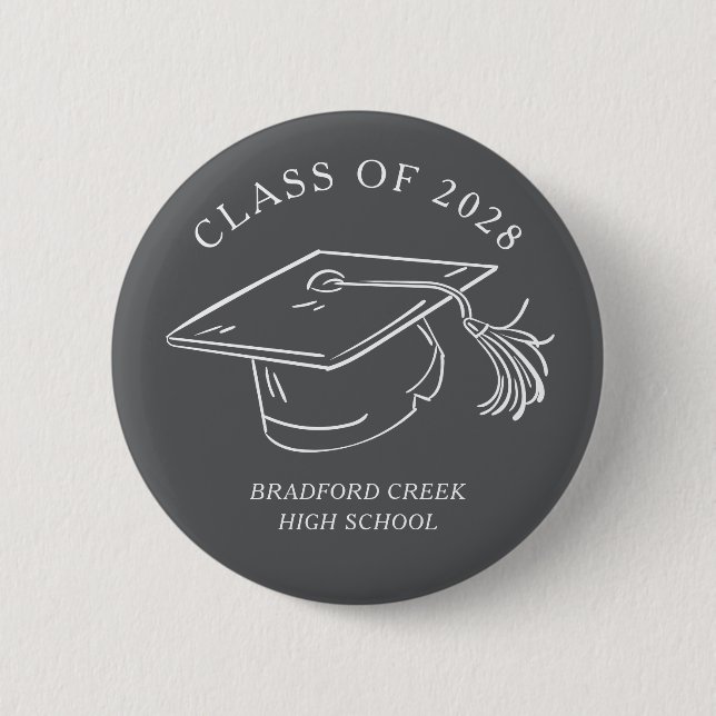 Modern Graduate Cap Doodle Class of Graduation 6 Cm Round Badge (Front)