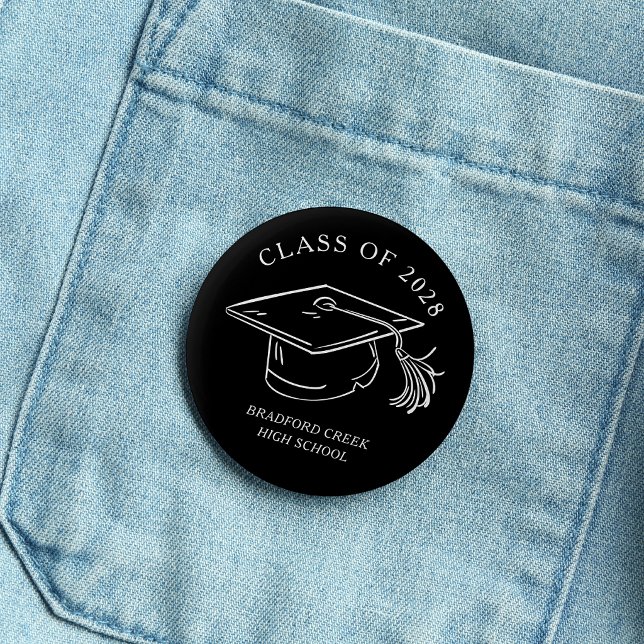 Modern Graduate Cap Doodle Class of Graduation 6 Cm Round Badge (Creator Uploaded)