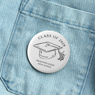 Modern Graduate Cap Doodle Class of Graduation 6 Cm Round Badge
