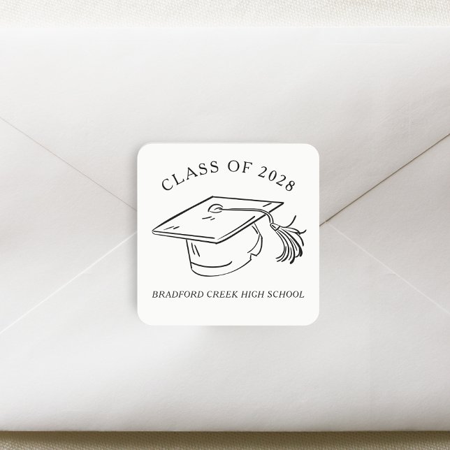 Modern Graduate Cap Doodle Class of Graduation Square Sticker (Creator Uploaded)