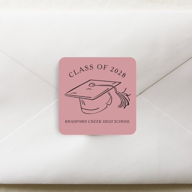 Modern Graduate Cap Doodle Class of Graduation Square Sticker (Creator Uploaded)