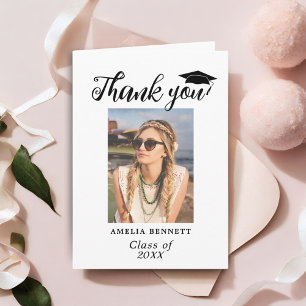 Modern Graduate Cap Graduation Photo Thank you Card