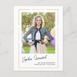 Modern Graduate Class Gold Frame Photo Graduation  Announcement Postcard