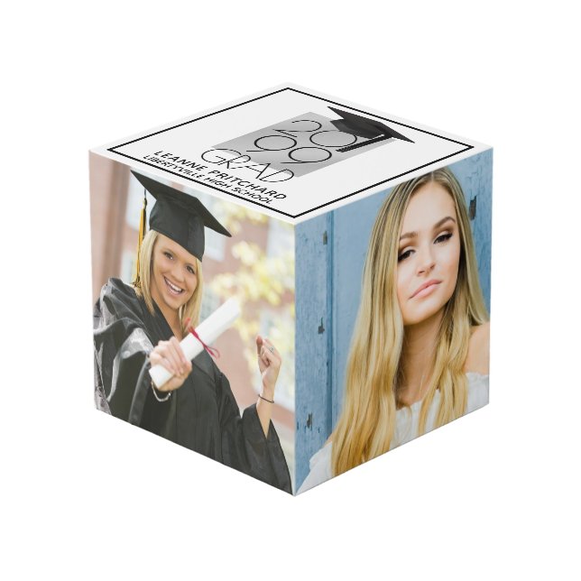 Modern Graduate Class of Photo Black Silver Cube (Front Angled)