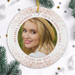 Modern Graduate Custom Photo Rose Gold Graduation  Ceramic Ornament<br><div class="desc">Introducing our elegant and modern graduation ornament - the perfect way to commemorate your special day! This simple yet stunning keepsake features space for two personalised photos, along with your name and school year for a truly personalised touch. Whether you're celebrating a high school, college, or university graduation, this ornament...</div>