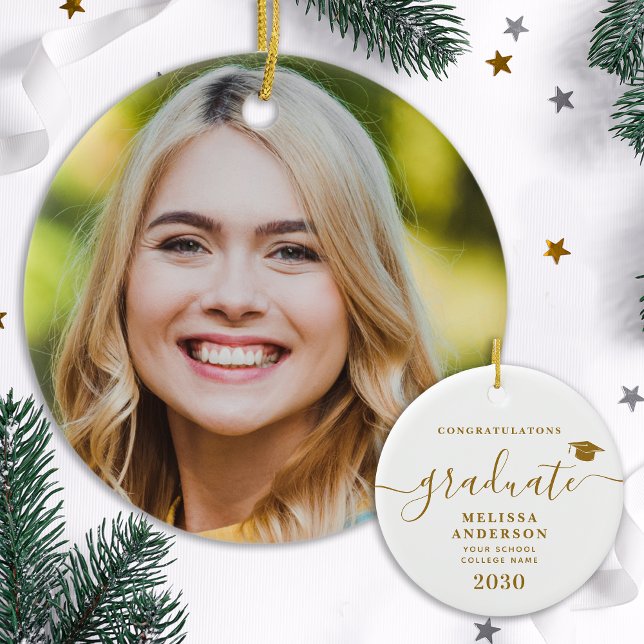 Modern Graduate Custom Photo Simple Graduation  Ceramic Ornament (Creator Uploaded)