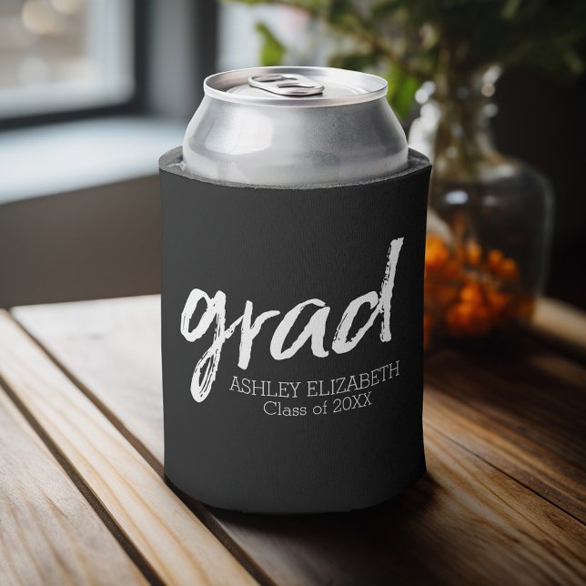 Modern Graduate Custom Trendy Black Grad Can Cooler (Personalized can cooler - congratulations to the graduate)