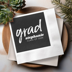 Modern Graduate Custom Trendy Black Grad Napkin