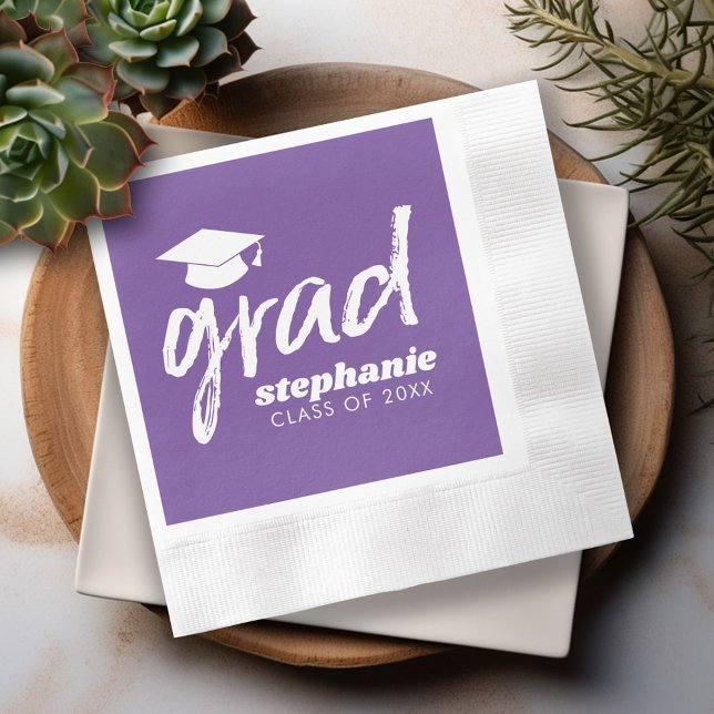 Modern Graduate Custom Trendy Grad - Purple Napkin (Custom Graduation Napkins - Personalize these for the Grad Party)