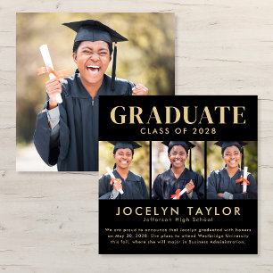 Modern Graduate Elegant Black 4 Photo Graduation Announcement