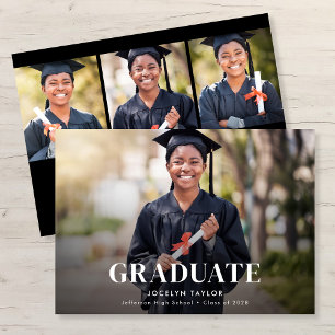 Modern Graduate Elegant Black 4 Photo Graduation Announcement